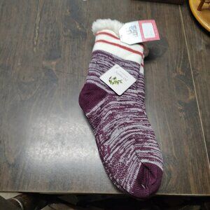 New MuLuks Purple Cabin Socks Sherpa Lined Treated With Jojoba Oil Women's S/M